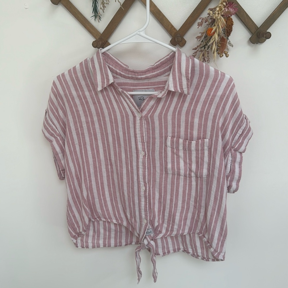 Rails Amelie tie front striped linen blend Women’s shirt, Size M
